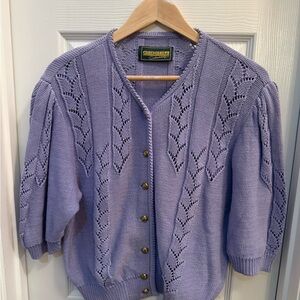 Vintage Geiger Cardigan Sweater Puff Sleeves Lavender L Cottagecore old school